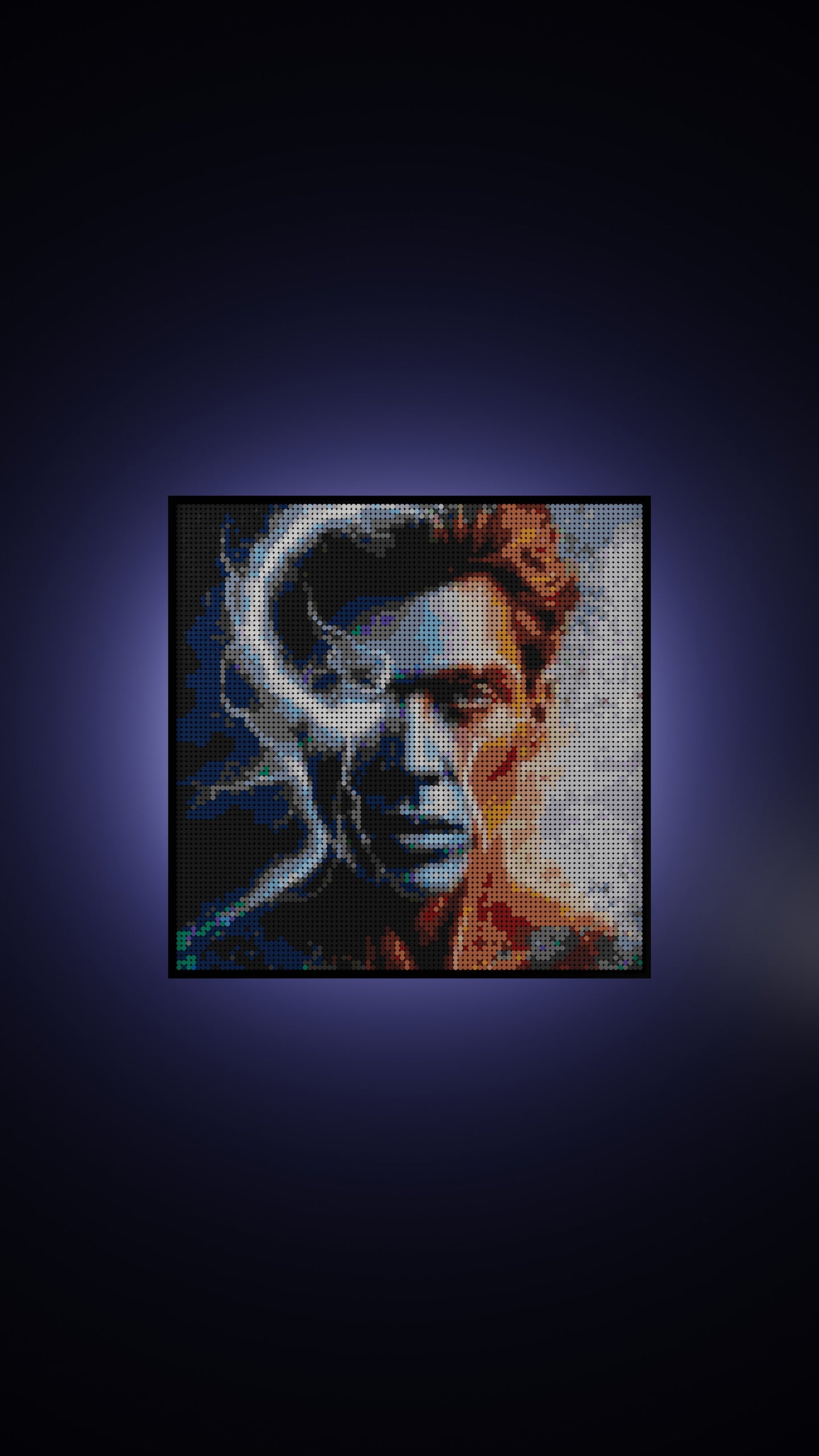 Johnny Omegabyte LEGO® Style mosaic wall art made from colorful plastic bricks